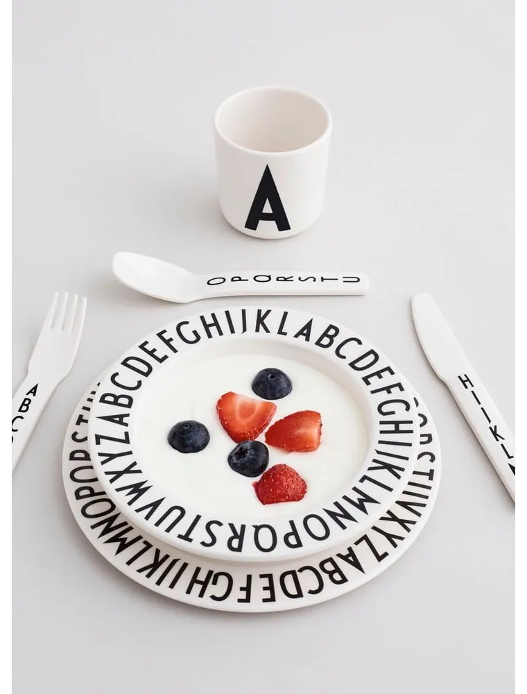 Set 4 tacâmuri pentru copii Design Letters, alb