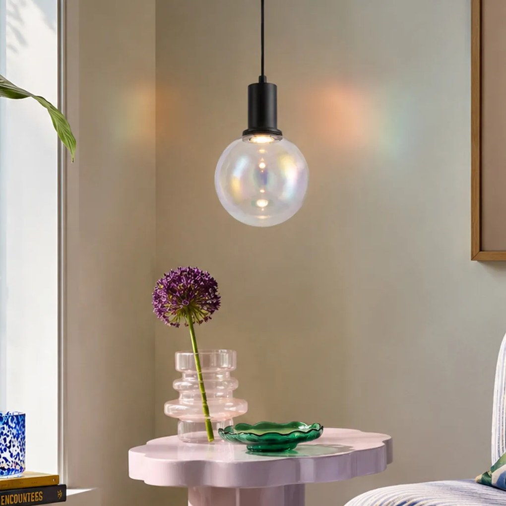 Lampă suspendată de design neagră cu sticlă curcubeu 20cm - Mallon