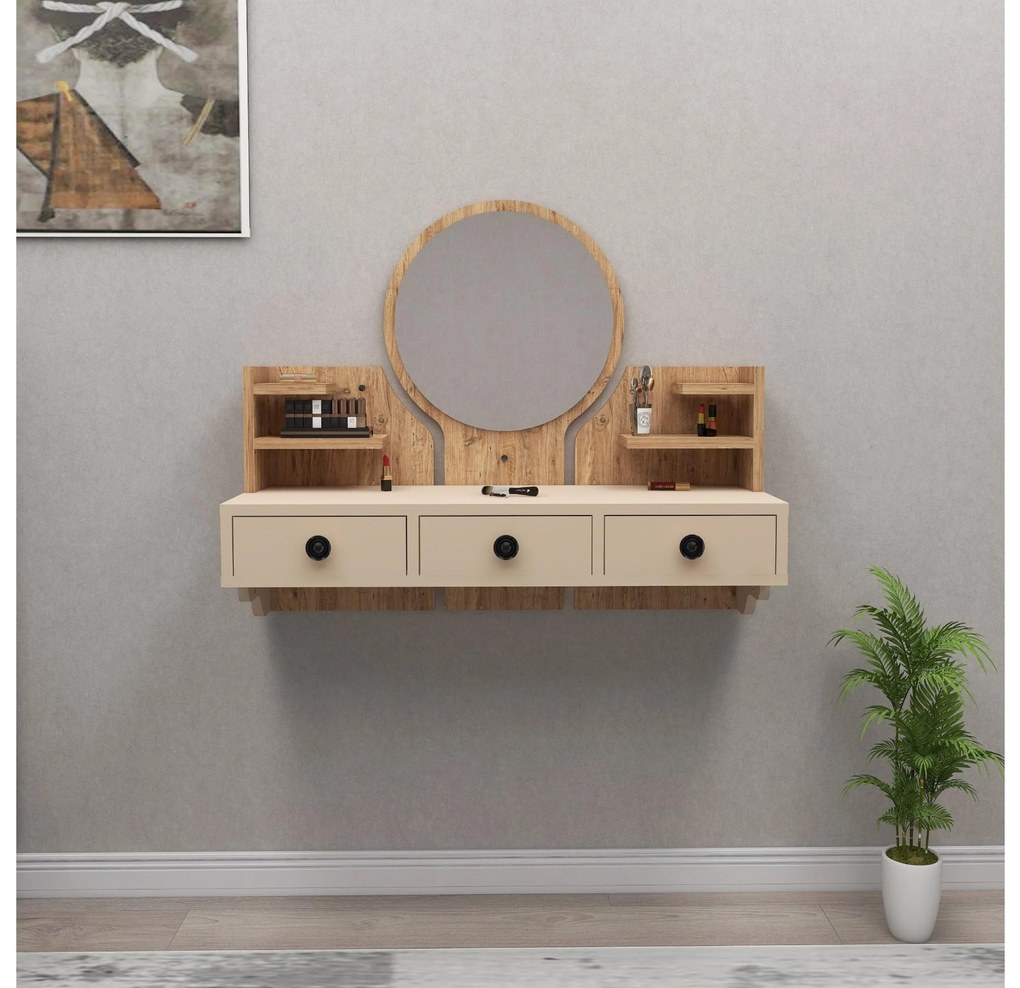 Măsuță de toaletă Makole (pin atlantic + bej) . 1094113