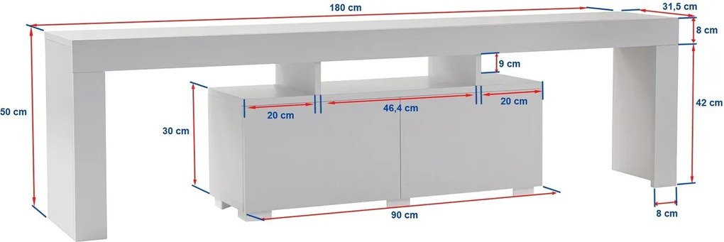 Comoda TV, Hanah Home, Enclave, 180x50x31.3 cm, Alb natural