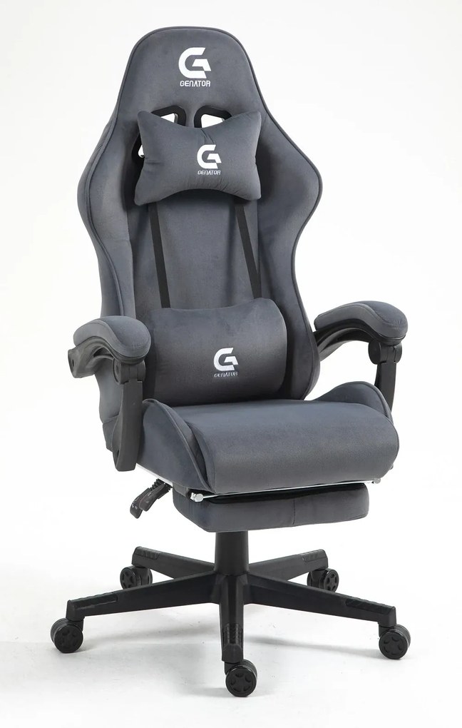 RESIGILAT- Scaun gaming, ergonomic, suport lombar cu masaj, sezut cu arcuri și spumă, spătar reglabil, tetieră, suport pentru picioare, rezistent 150 kg, material textil, Gri Inchis