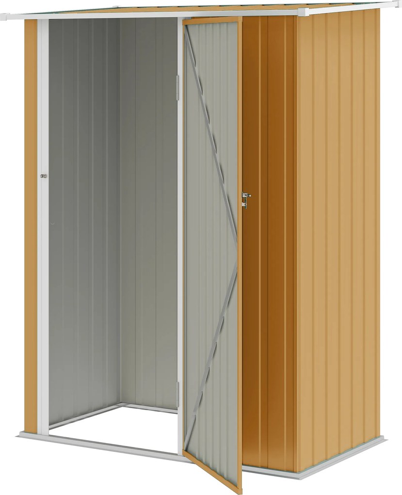 Outsunny Căsuță de Grădină 1.07m² din Oțel Zincat, Căsuță pentru Unelte cu Ușă Blocabilă, Acoperiș Înclinat, 142x86x189 cm, Galben | Aosom Romania