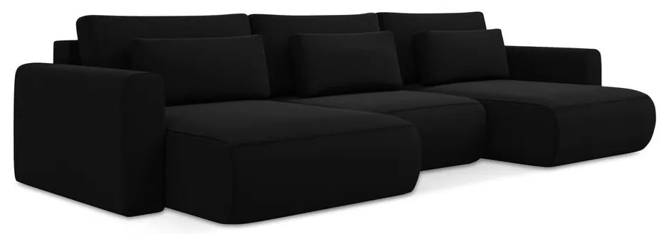 Colțar negru extensibil/cu spațiu de depozitare cu tapițerie din catifea (în formă de "U") Kapua – Makamii