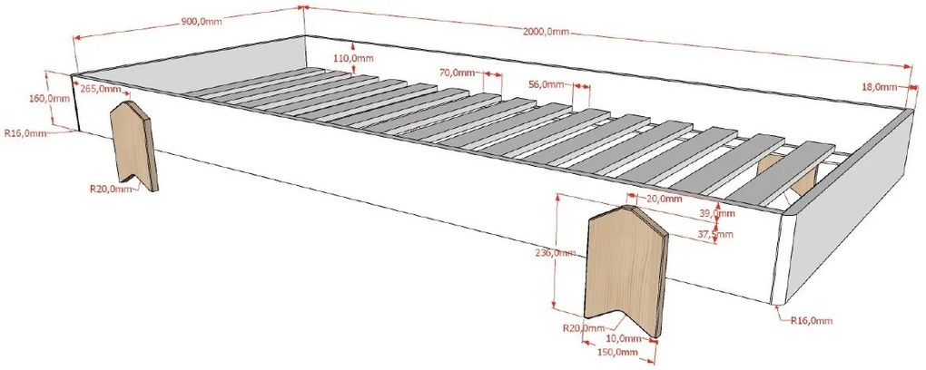 MODULO Pat copii SĂGEATĂ 90 X 200 CM ALB
