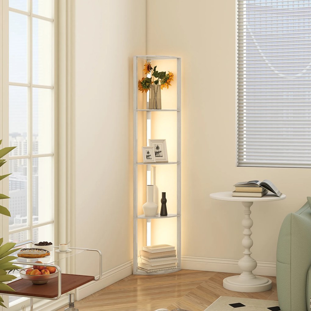 HOMCOM Lampadar Podea LED, 4 Rafturi, Lumină Reglabilă 3000K, MDF, 41x29,5x163,5 cm, Stejar | Aosom Romania