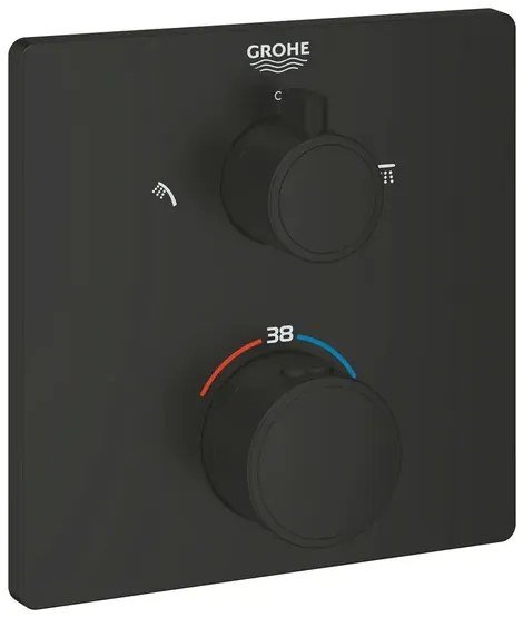 Baterie dus incastrata cu termostat Grohe Grohtherm 2 iesiri negru mat patrat