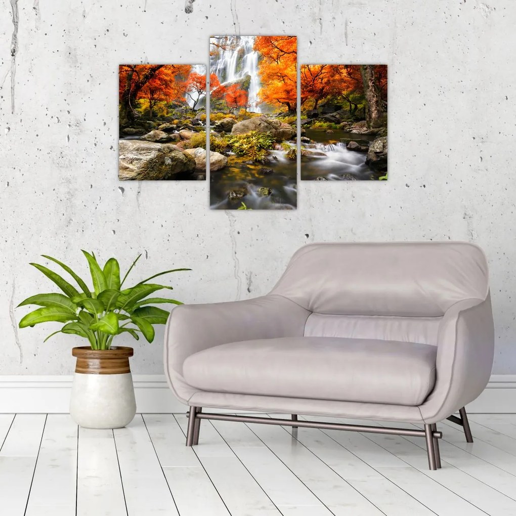 Tablou - Cascade în peisaj de toamnă, portocaliu (90x60 cm)