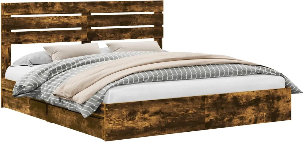 vidaXL Pat cu storage Stejar fumuriu 180 x 200 cm Lemn compozit