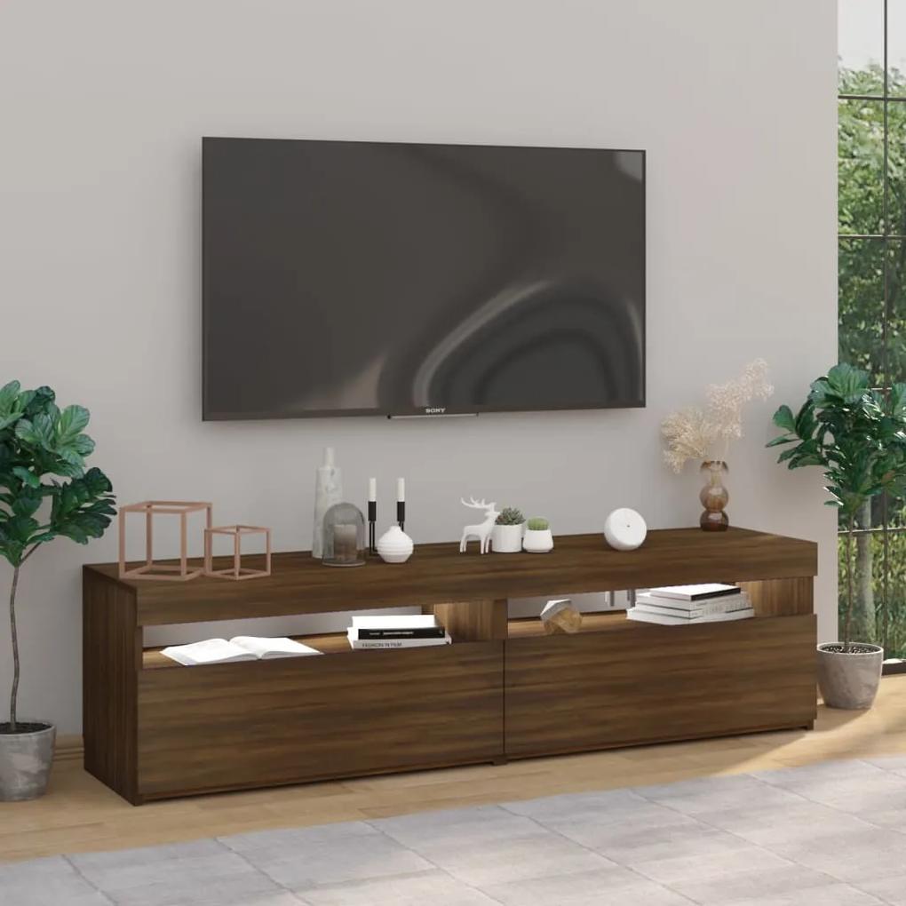 Comoda TV cu lumini LED, 2 buc., stejar maro, 75x35x40 cm 2, Stejar brun, 75 x 35 x 40 cm