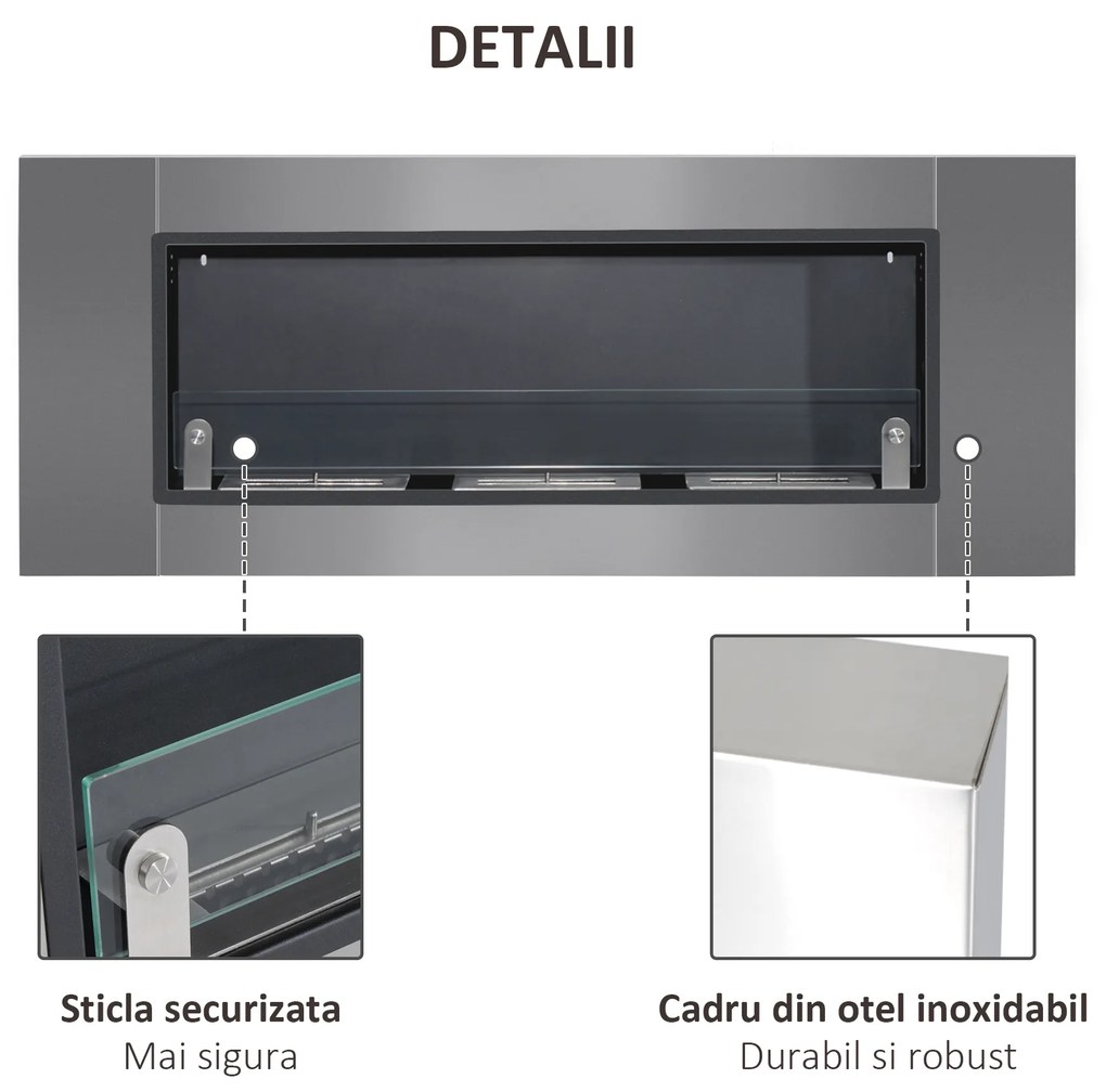 HOMCOM Semineu pe Bioetanol incalzitor din Inox 3 Rezervoare 1.5LT aparat de incalzire cu bietanol Argintiu și Negru, 136x16x54cm | Aosom Romania