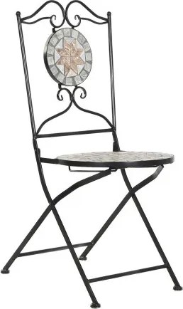 Scaun de exterior din fier forjat, cu design mozaic ceramic, stil mediteraneean, "Tesera"