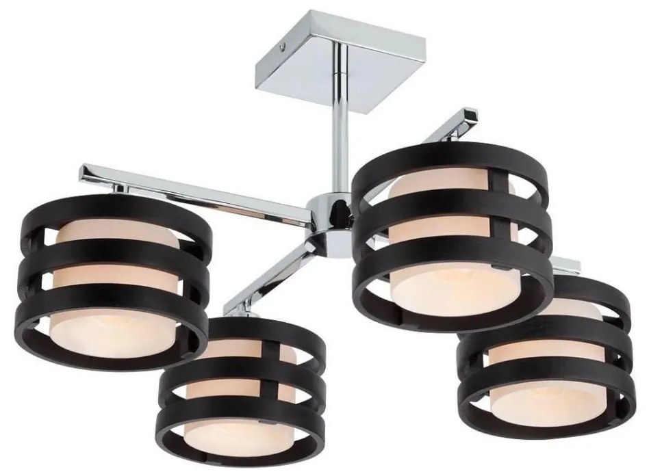 Redo 01-627 - Lustră cu tijă KIM, 4 x E14, 28 W, 230 V, crom lucios/negru