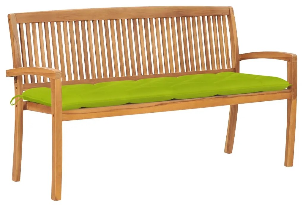 vidaXL Bancă de grădină stivuibilă cu pernă, 159 cm, lemn masiv de tec