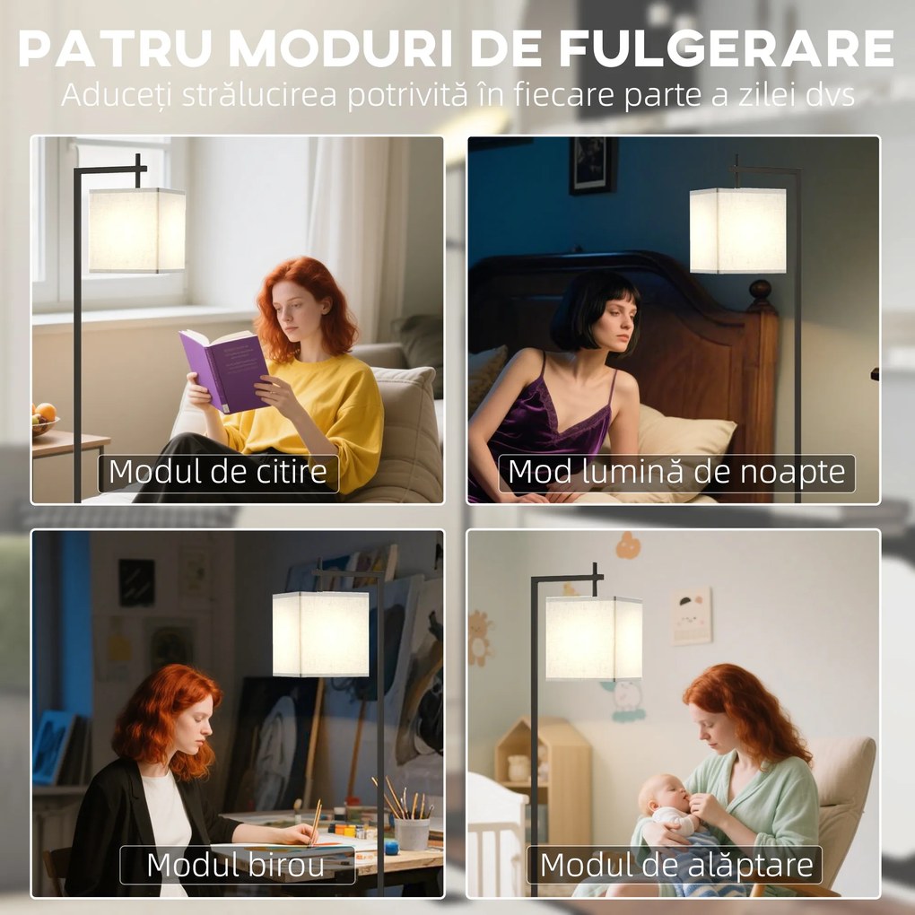 HOMCOM Lampă de podea 10 niveluri luminozitate și temperatură reglabilă cu telecomandă, negru | Aosom Romania