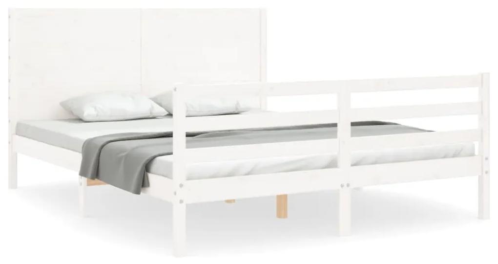 3194647 vidaXL Cadru de pat cu tăblie, alb, 160x200 cm, lemn masiv