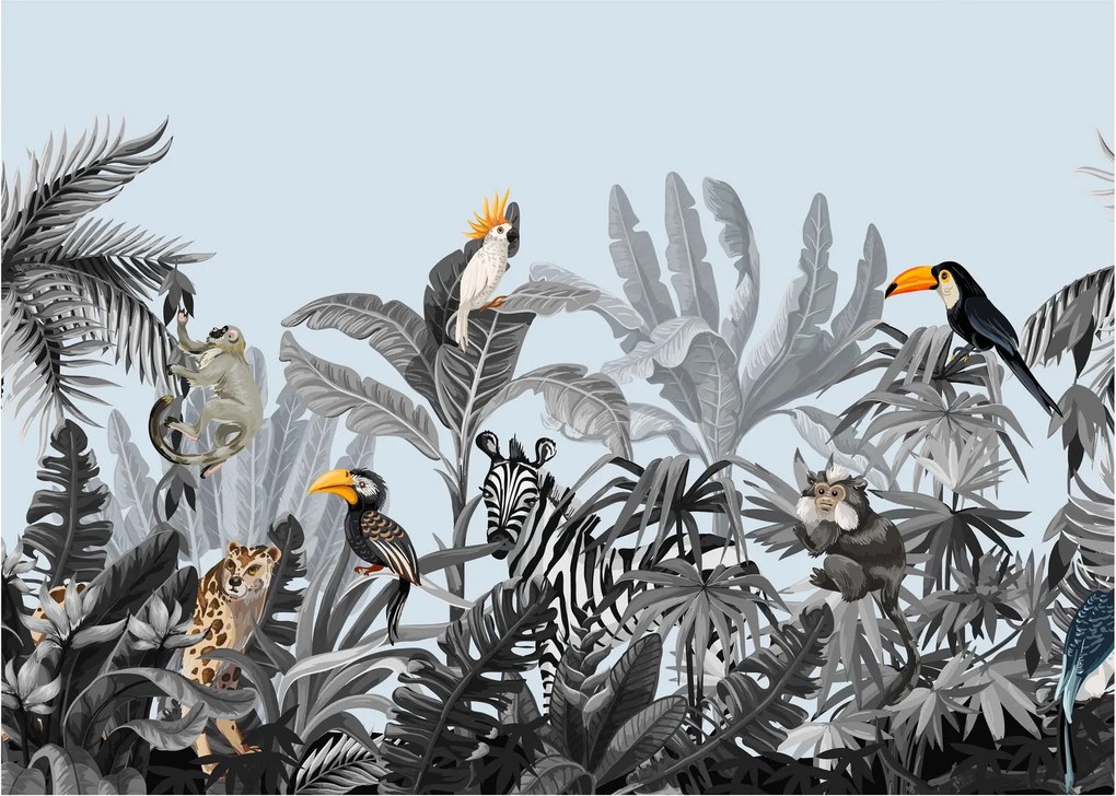 Tablou pe sticlă - Animale în pădurea tropicală (70x50 cm)
