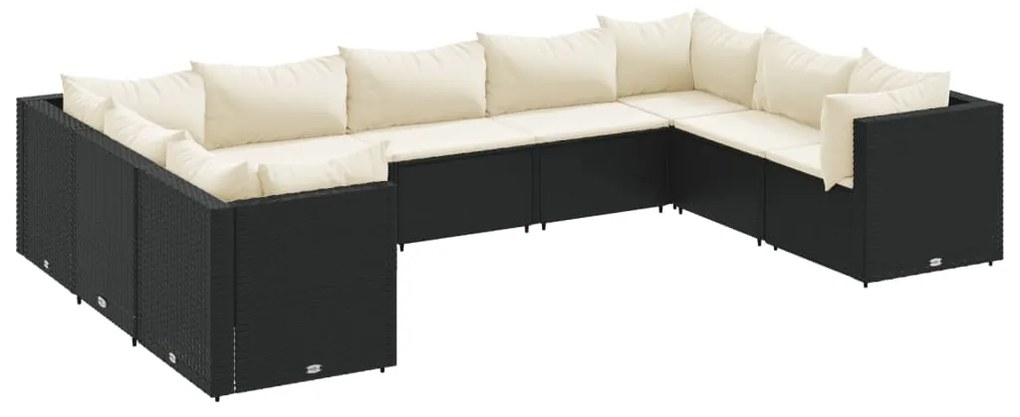 3308264 vidaXL Set mobilier de grădină cu perne, 9 piese, negru, poliratan