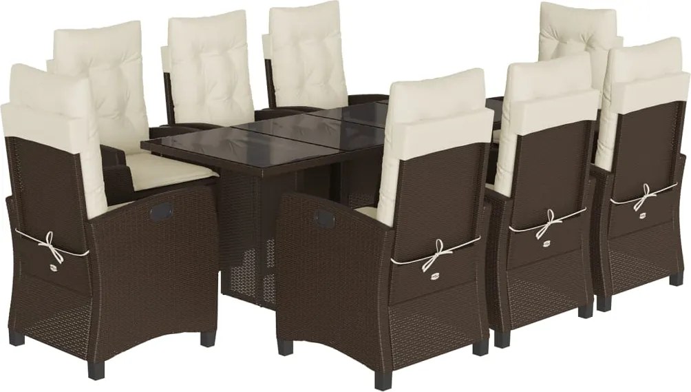 vidaXL Set mobilier de grădină cu perne, 9 piese, maro, poliratan