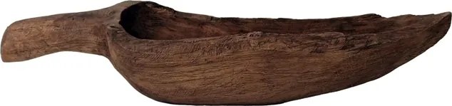 Bol decorativ din lemn de tec, maro, formă alungită, sculptat manual, finisaj natural 13 x 60 x 16 cm, „Bordeaux”