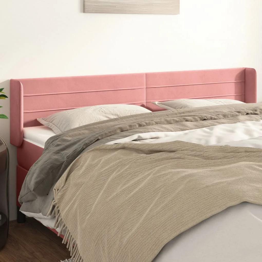 3118967 vidaXL Tăblie de pat cu aripioare roz 163x16x78/88 cm catifea