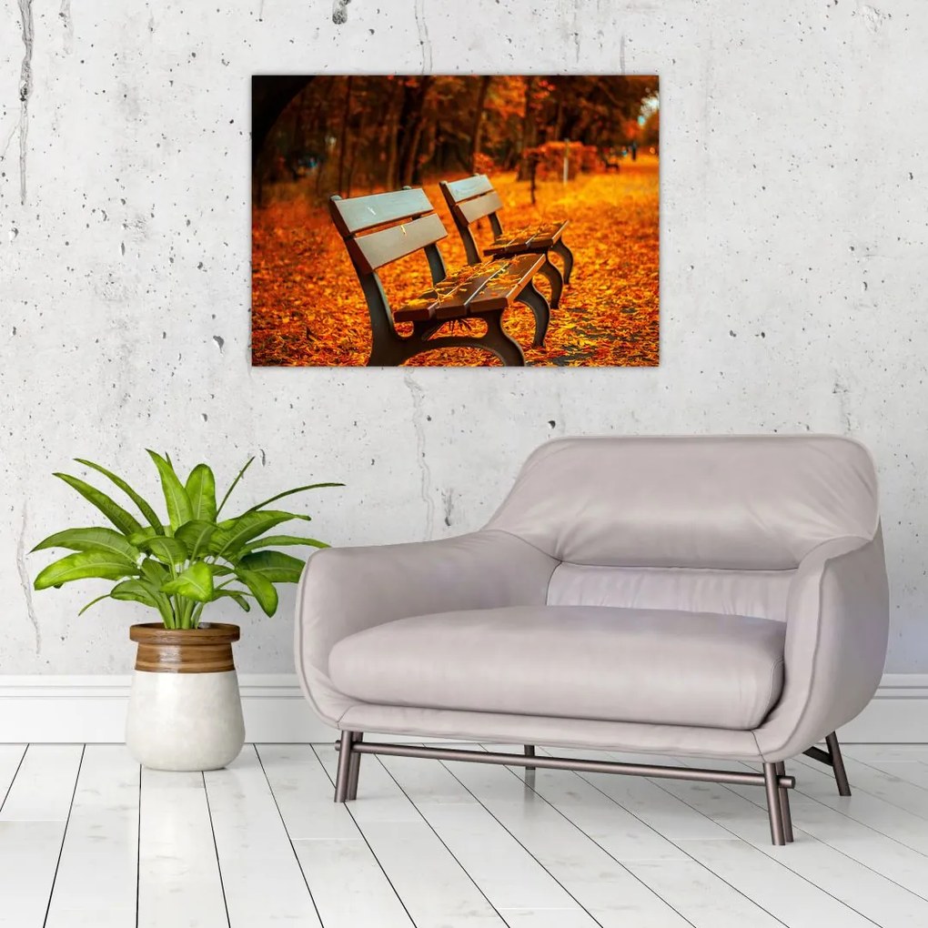 Tablou cu banca toamna (70x50 cm)