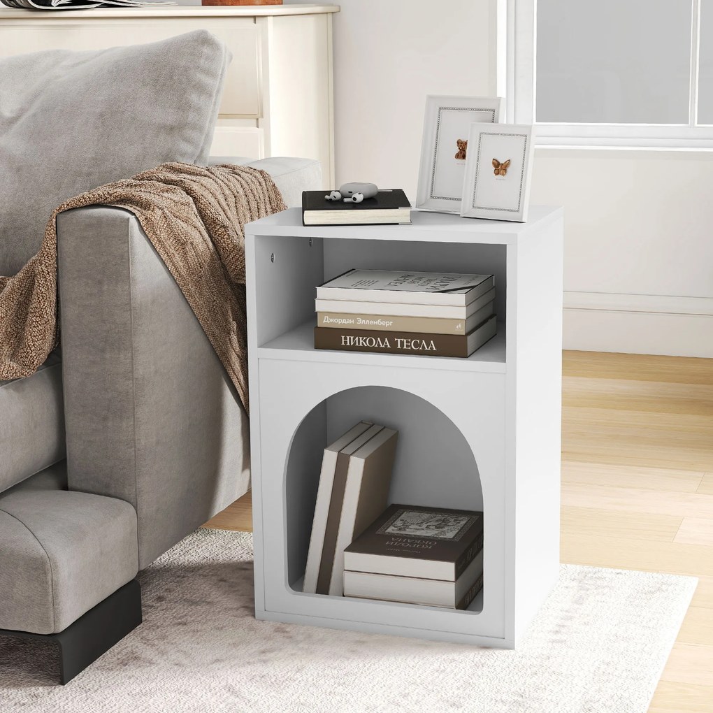 HOMCOM Set de 2 mese de noapte, masă de noapte cu compartimente deschise, design arcuit, 40 x 30 x 60 cm, alb | Aosom Romania
