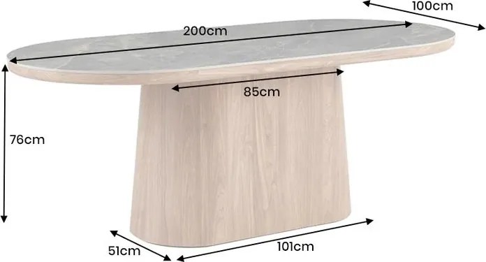 Masa ovala, Ceramica Gri, Furnir Nuc, UNIQUE 200cm A-46380 VC