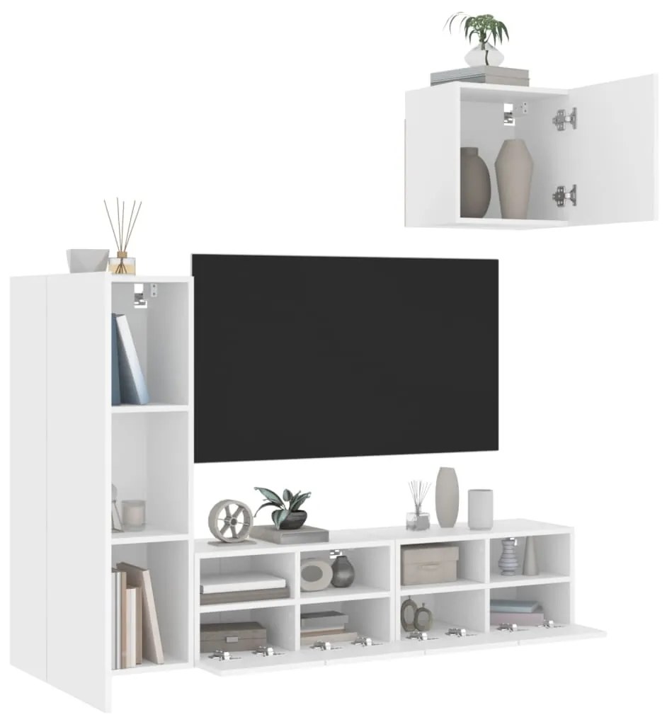 3216500 vidaXL Unități TV de perete, 4 piese, alb, lemn prelucrat