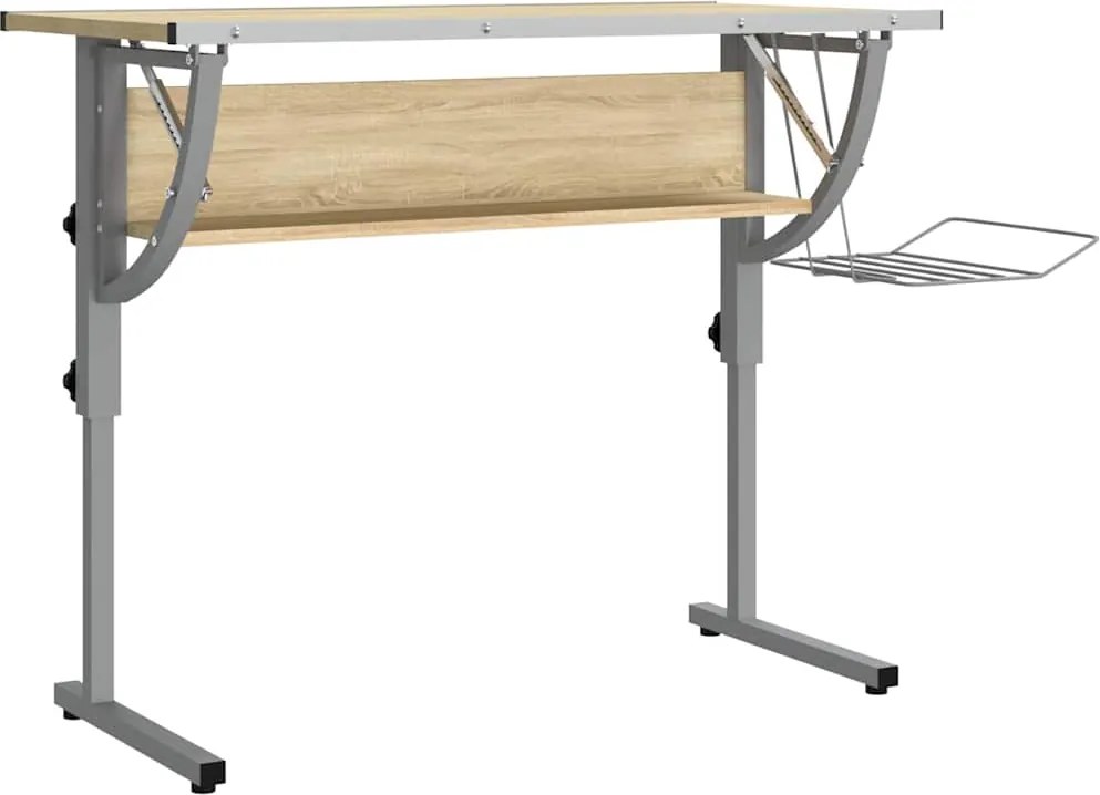 vidaXL Birou stejar sonoma & gri 110x53x(58-87) cm lemn prelucrat&oțel