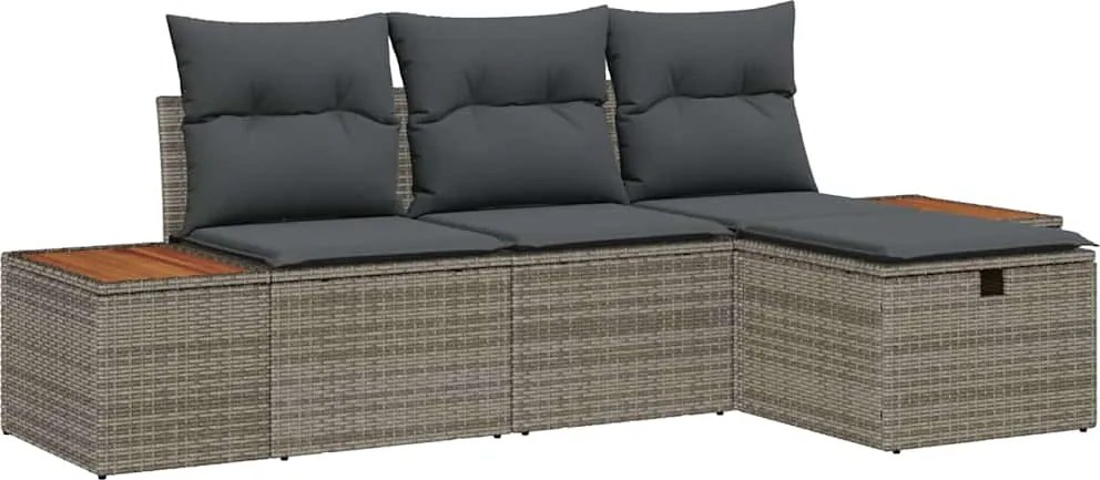 vidaXL Set de canapele pentru grădină cu pernă 4 pcs Gri Rattan poli