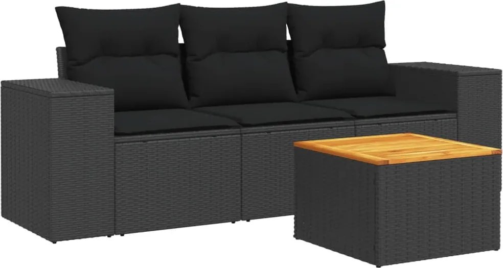 vidaXL Set mobilier de grădină cu perne, 4 piese, negru, poliratan