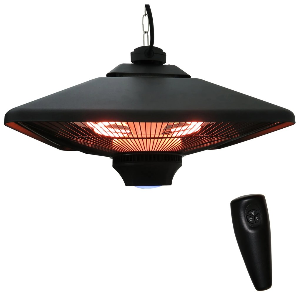 Lampa pentru Incalzire la Exterior cu Lumini LED, lampa pentru balcon, terasa Putere 1000/2000W si Telecomanda, 43x43x25cm Outsunny | Aosom RO