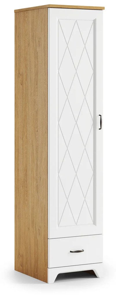 Mazzoni Dulap PROVENZA SZD1SZ1 Stejar Piatră/Alb Mat - DULAP VERTICAL CU 1 UȘĂ CU SERTAR RETRO