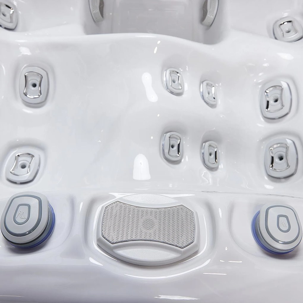 Minipiscina jacuzzi 3 persoane, alb-lucios, 32 jeturi, WiFi, sistem audio, pompa caldura integrata, In-Line WIS, unitate Gecko IN.YE-3, 160 x 215,