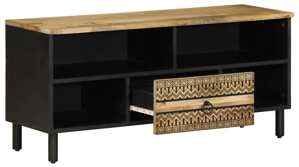 4018644 vidaXL Dulap TV, negru, 100x33,5x46 cm, lemn masiv de mango brut