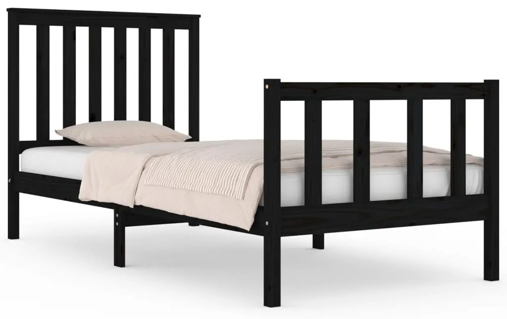 Cadru de pat Single 3FT, negru, 90x190 cm, lemn masiv de pin Negru, 90 x 190 cm