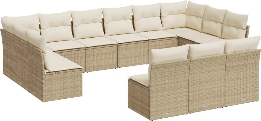 vidaXL Set canapele de grădină, 13 piese, cu perne, bej, poliratan