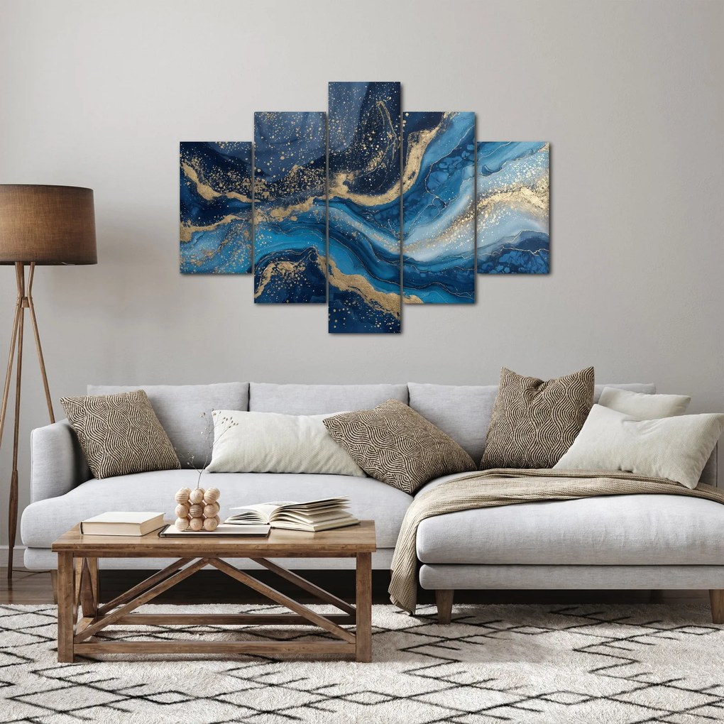 Tablou - Marmură abstractă albastru-aurie (150x105 cm)