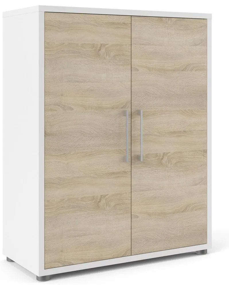 Dulap Modulo 89 x 40 x 113 cm, uși din lemn, alb / stejar sonoma