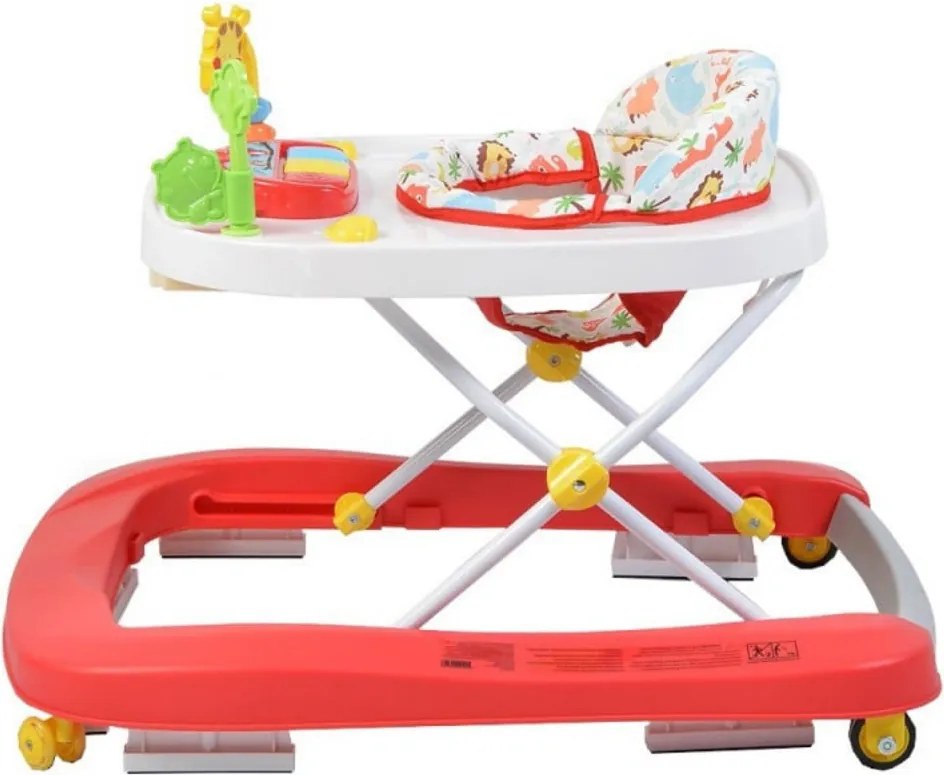 Premergator Premium reglabil in 3 trepte de inaltime NOVOKIDS™ ZooZoo Baby ,Roti silentioase din silicon, Cu melodii, Animalute, Pliabil, Rosu