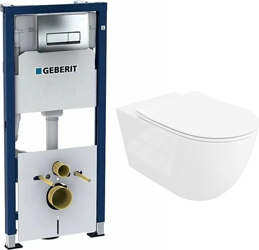 Set rezervor WC incastrat cu set fixare Geberit Duofix Up100 si clapeta Delta crom plus vas WC Rune Ivaldi Grande alb cu capac slim softclose