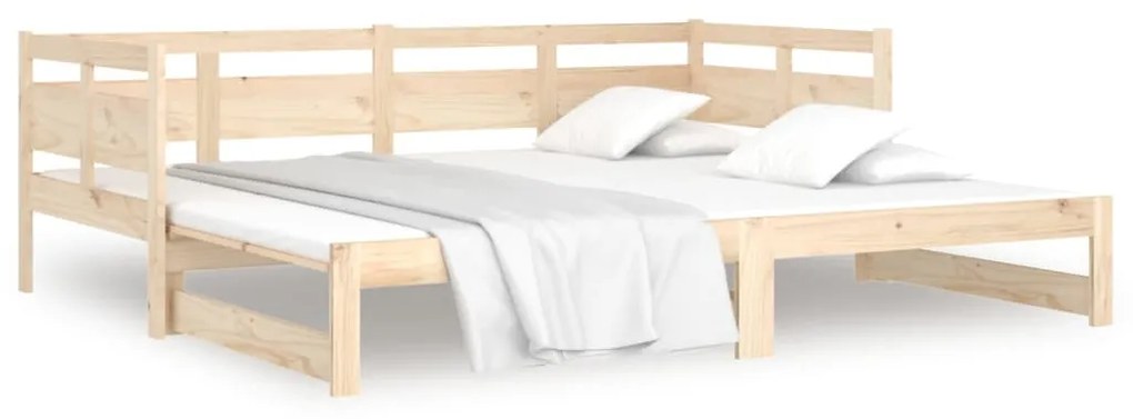 Pat de zi extensibil, 2x(80x200) cm, lemn masiv de pin Maro, 80 x 200 cm