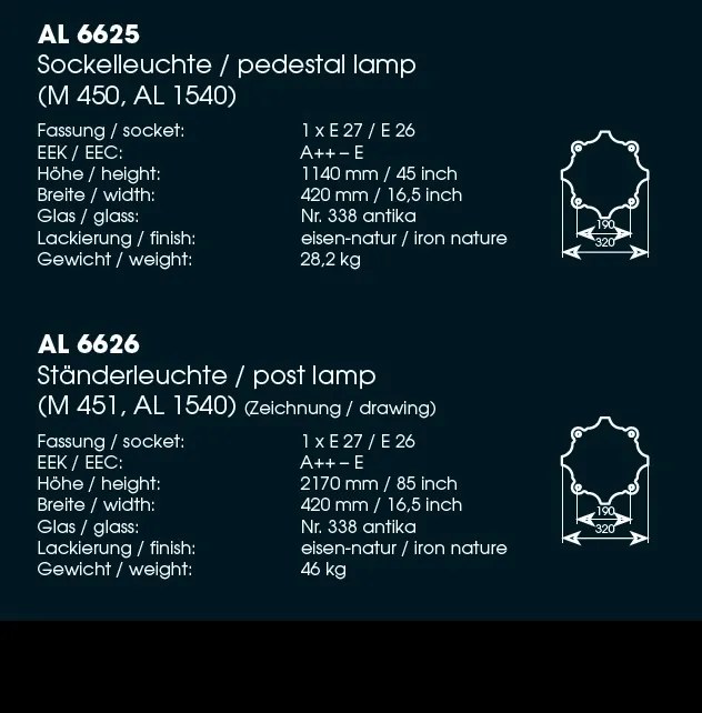 Stalp exterior lumina piedestrala design clasic in stil Empire din fier forjat, inaltime 114cm, AL 6625