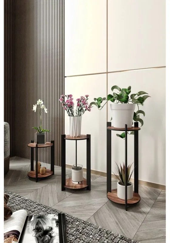Stand din lemn pentru plante Birou cu flori rotund - nuc
