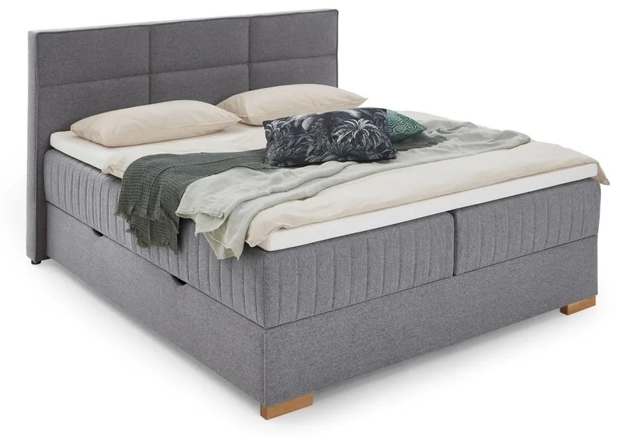 Pat boxspring gri cu spațiu de depozitare 160x200 cm Tambo – Meise Möbel