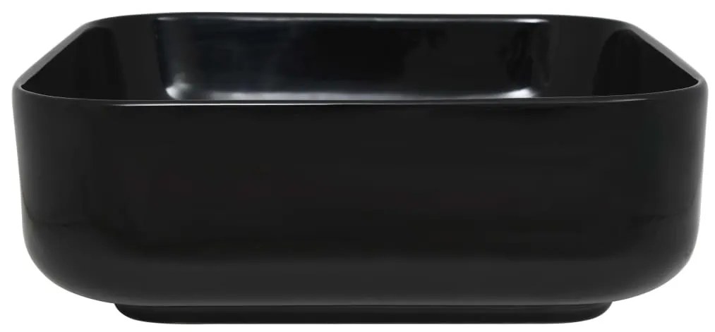 Chiuveta de baie din ceramica, patrata, negru, 38x38x13,5 cm