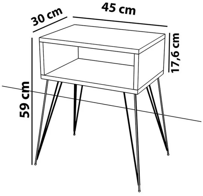 Noptiera Naida Walnut-Negru 45x30x59 cm