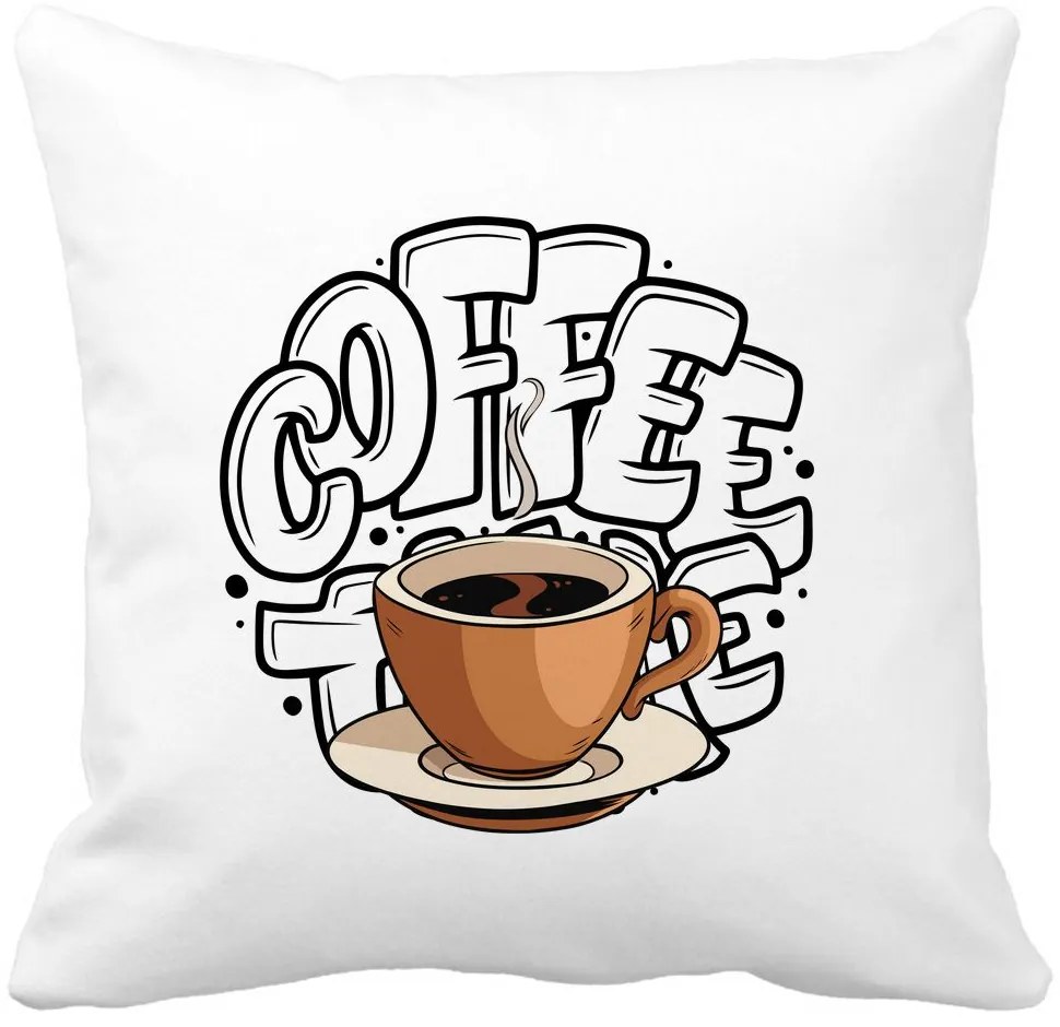 Perna Decorativa, Coffe Lover, 40x40 cm, Alba, Mata, Husa Detasabila, Burduf