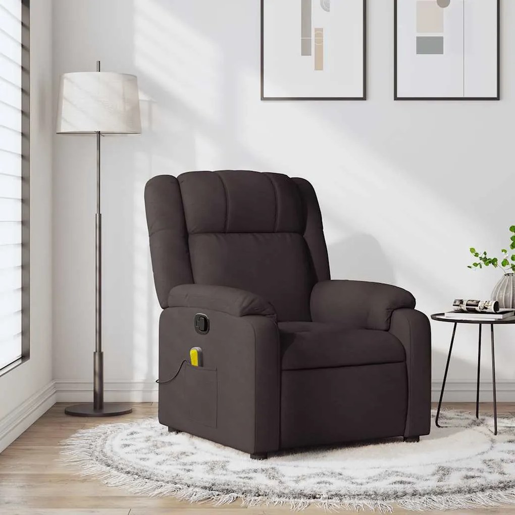 vidaXL Fotoliu de masaj rabatabil, maro închis, material textil