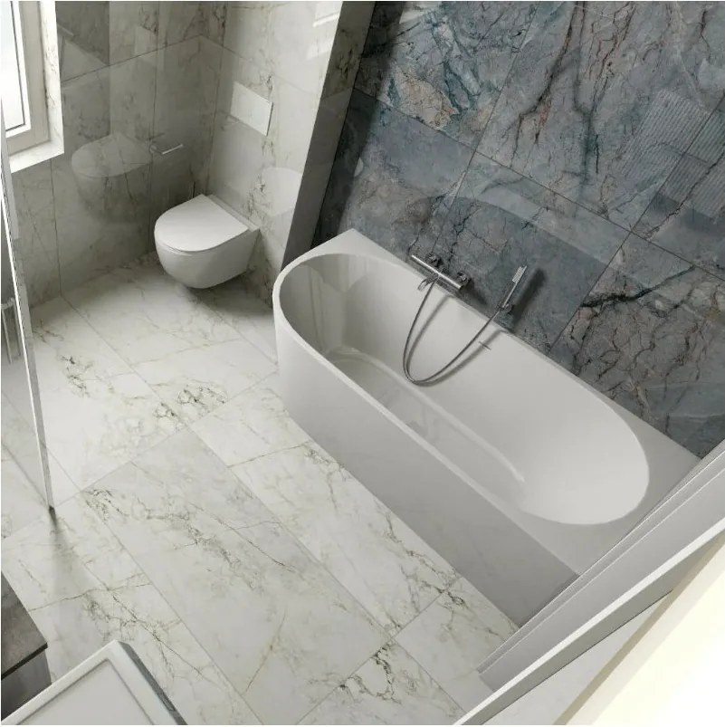 Cada freestanding Rune Birka BTW LV acril 170x80 cm montaj dreapta alb lucios